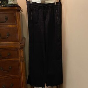 Athleta Cabo wide leg linen wide pant black size 12 Tall